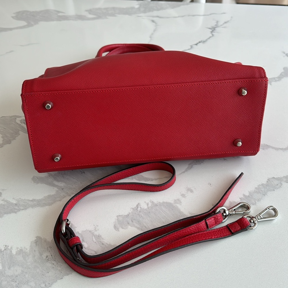 MADE IN FRANCE Lancaster M Bag Adele red satchel crossbody strap saffiano $229 - Picture 10 of 16